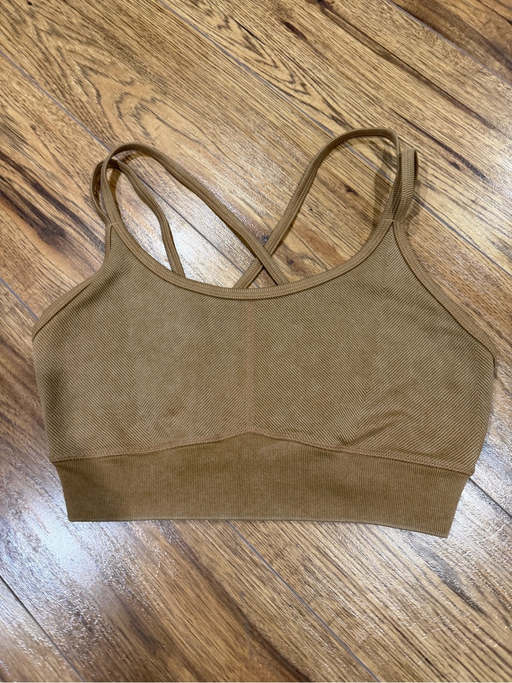 JoyLab Ribbed Double-Strap Bralette in Brown/Tan Sz Large